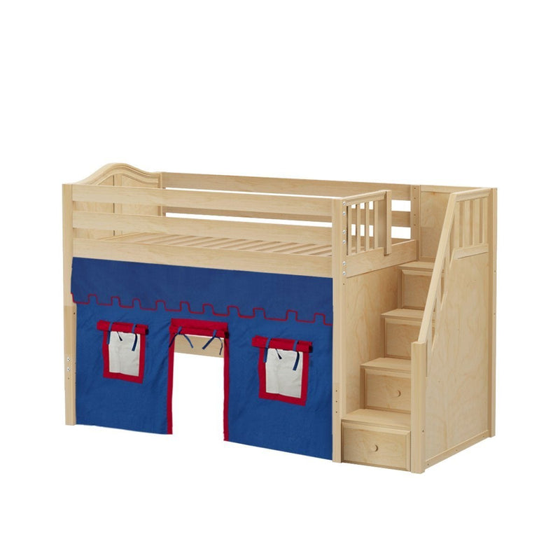Maxtrix Twin Mid Loft Bed with Stairs + Curtain