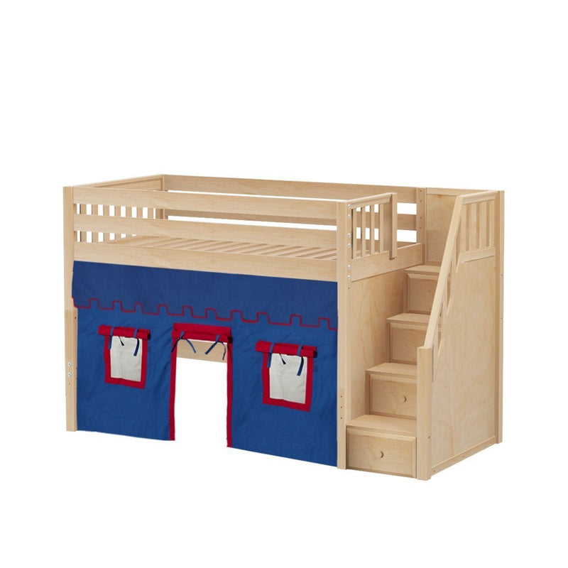 Maxtrix Twin Mid Loft Bed with Stairs + Curtain