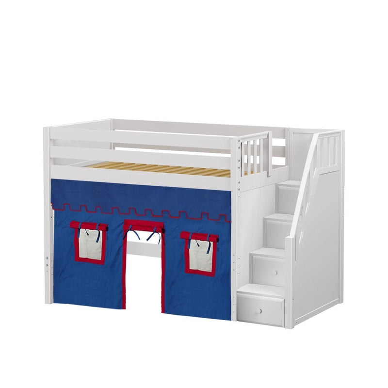 Maxtrix Twin Mid Loft Bed with Stairs + Curtain