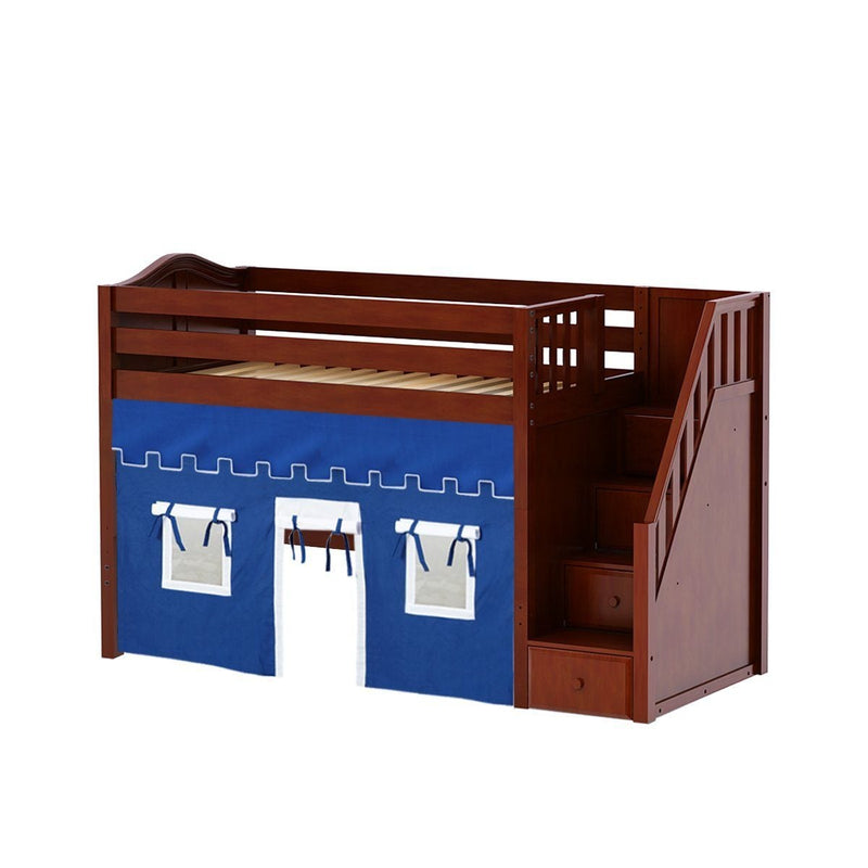 Maxtrix Twin Mid Loft Bed with Stairs + Curtain