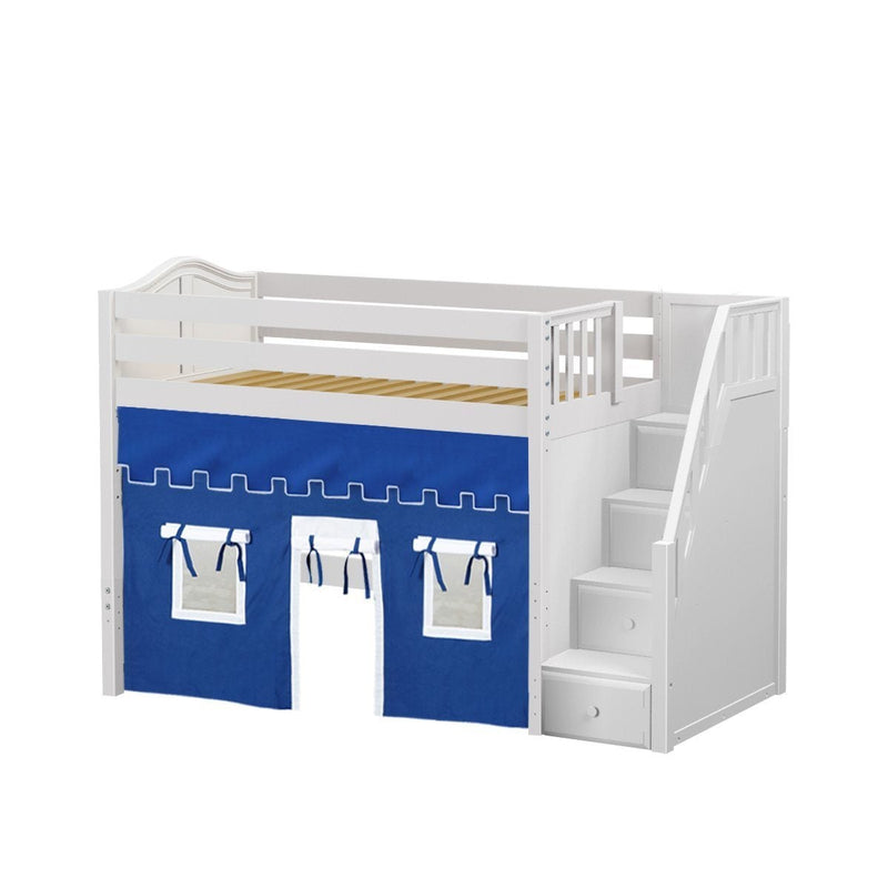 Maxtrix Twin Mid Loft Bed with Stairs + Curtain