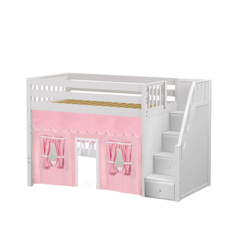 Maxtrix Twin Mid Loft Bed with Stairs + Curtain