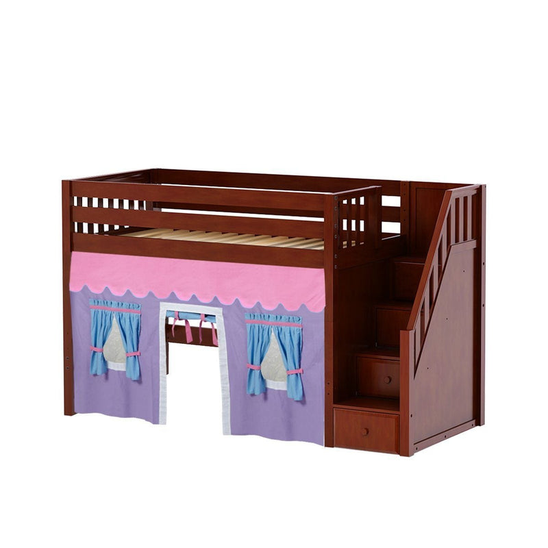 Maxtrix Twin Mid Loft Bed with Stairs + Curtain