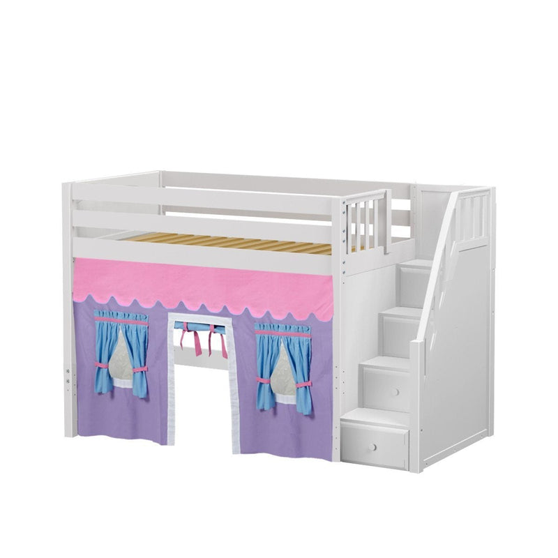 Maxtrix Twin Mid Loft Bed with Stairs + Curtain