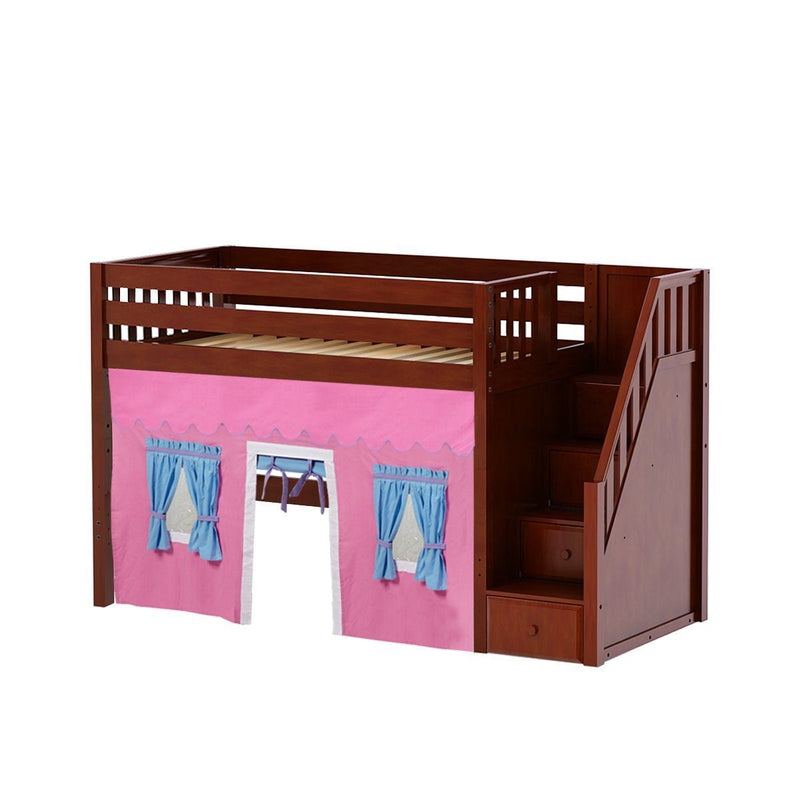 Maxtrix Twin Mid Loft Bed with Stairs + Curtain