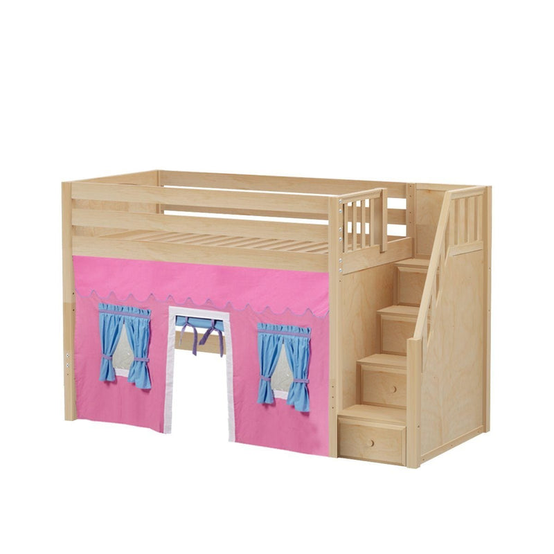 Maxtrix Twin Mid Loft Bed with Stairs + Curtain