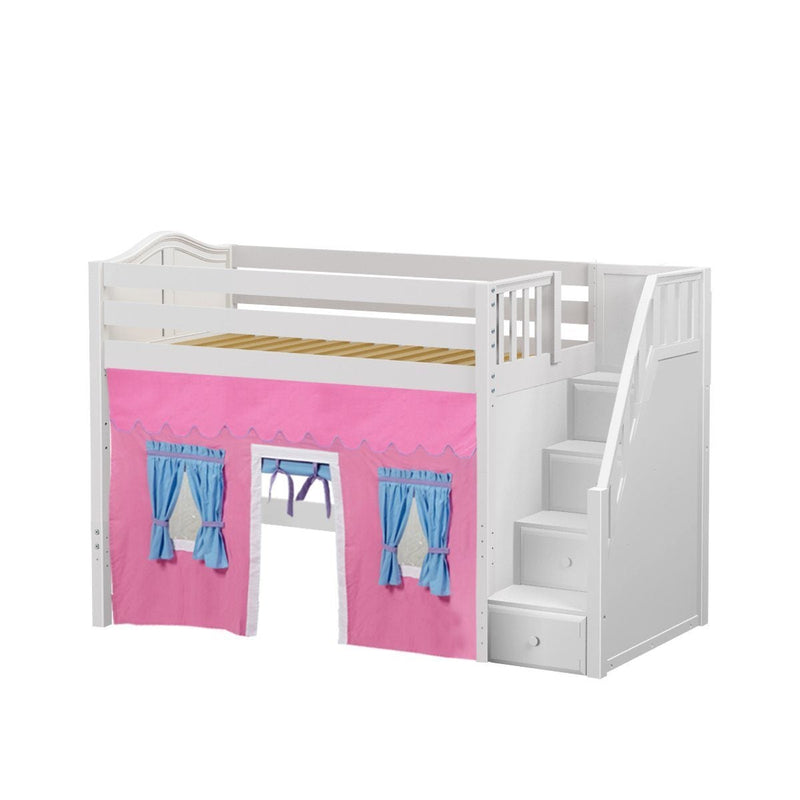 Maxtrix Twin Mid Loft Bed with Stairs + Curtain