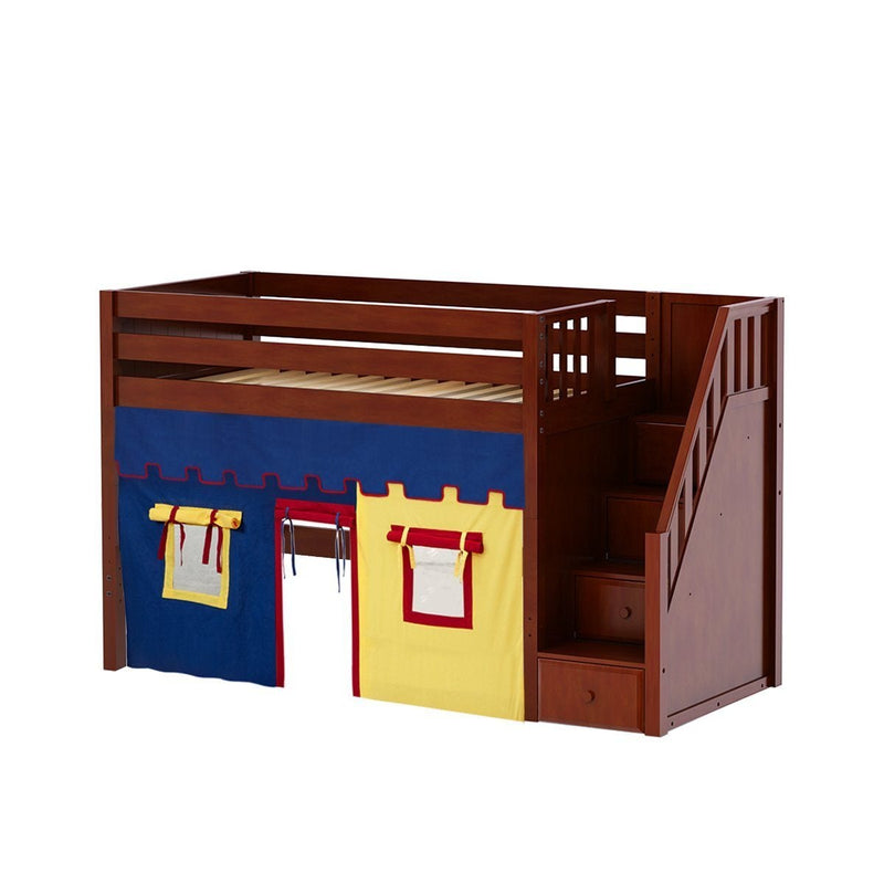 Maxtrix Twin Mid Loft Bed with Stairs + Curtain