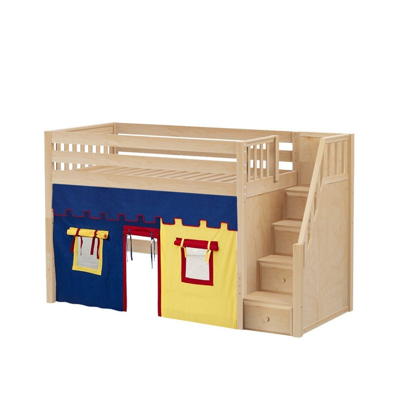 Maxtrix Twin Mid Loft Bed with Stairs + Curtain