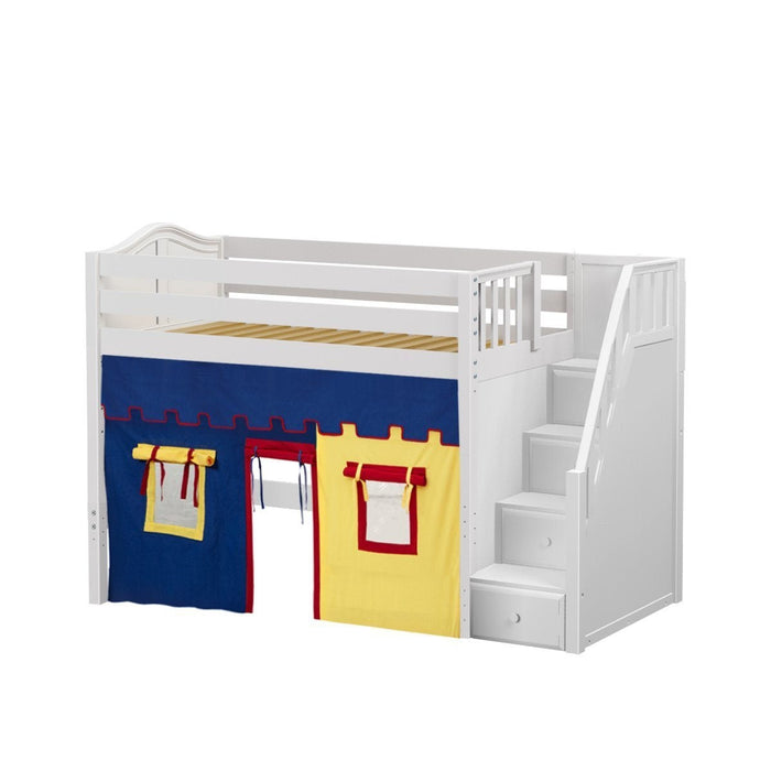 Maxtrix Twin Mid Loft Bed with Stairs + Curtain