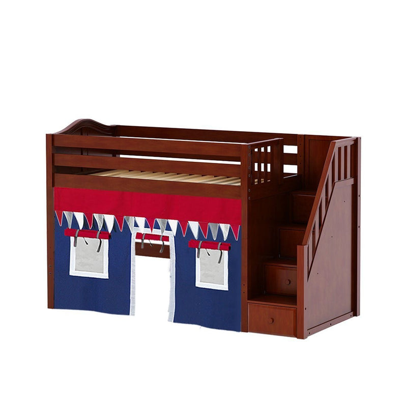 Maxtrix Twin Mid Loft Bed with Stairs + Curtain