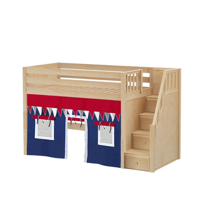 Maxtrix Twin Mid Loft Bed with Stairs + Curtain