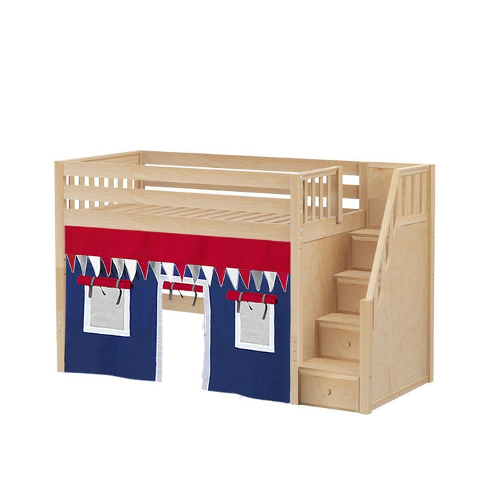 Maxtrix Twin Mid Loft Bed with Stairs + Curtain