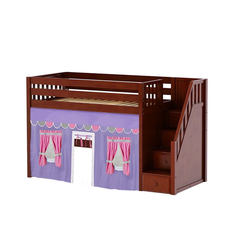 Maxtrix Twin Mid Loft Bed with Stairs + Curtain