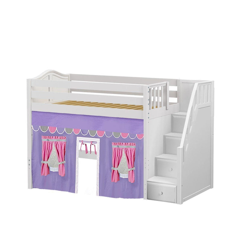 Maxtrix Twin Mid Loft Bed with Stairs + Curtain