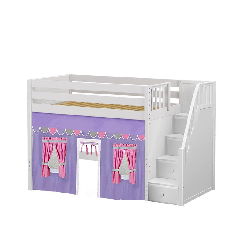 Maxtrix Twin Mid Loft Bed with Stairs + Curtain