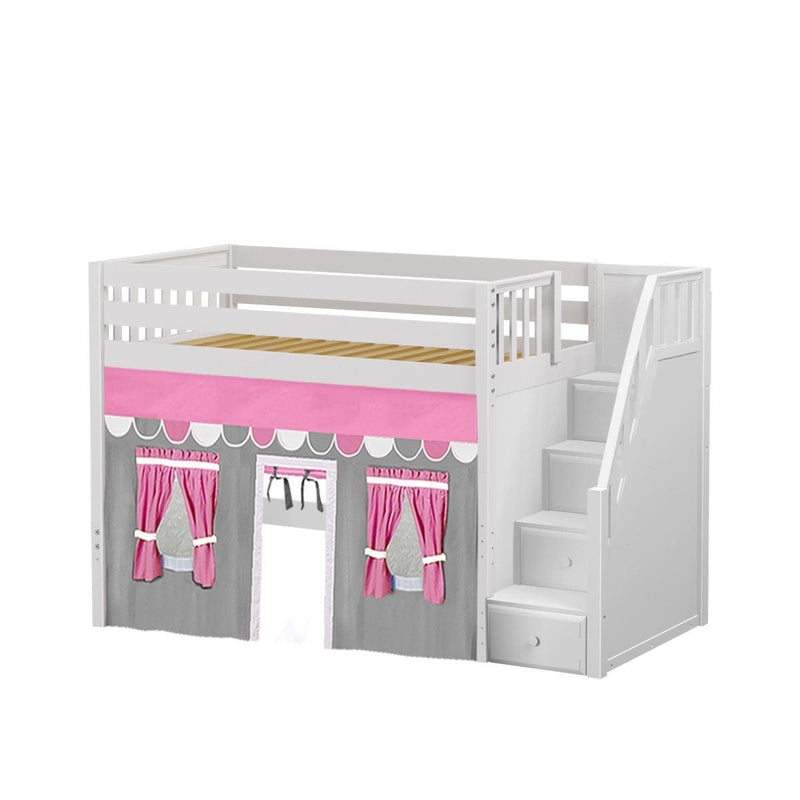 Maxtrix Twin Mid Loft Bed with Stairs + Curtain