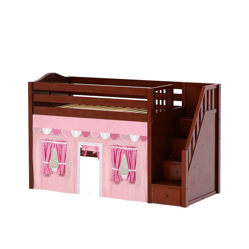 Maxtrix Twin Mid Loft Bed with Stairs + Curtain