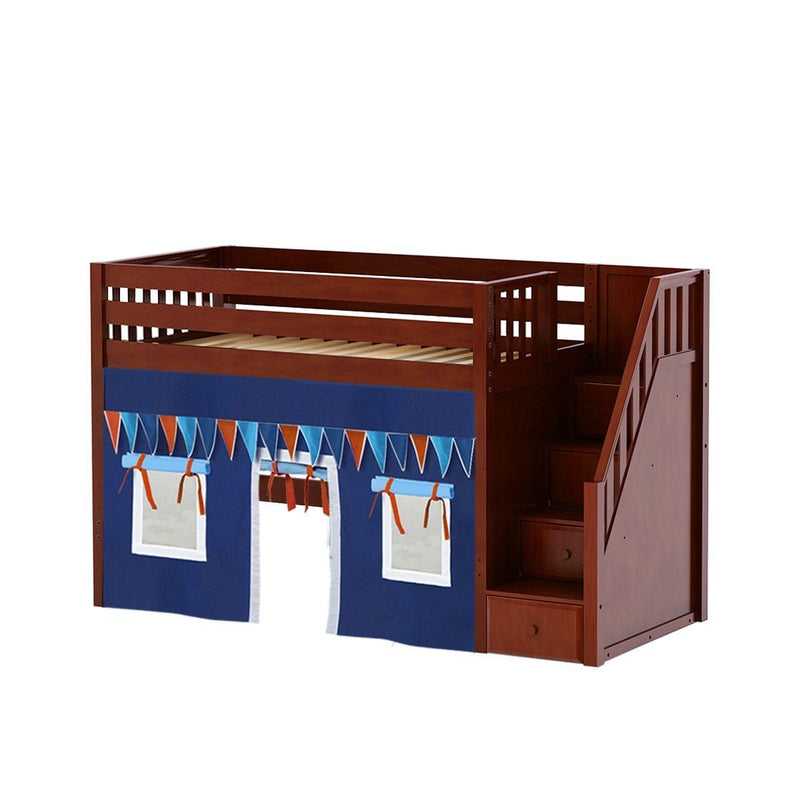 Maxtrix Twin Mid Loft Bed with Stairs + Curtain