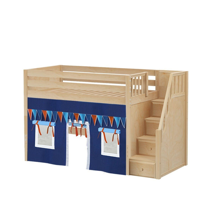 Maxtrix Twin Mid Loft Bed with Stairs + Curtain
