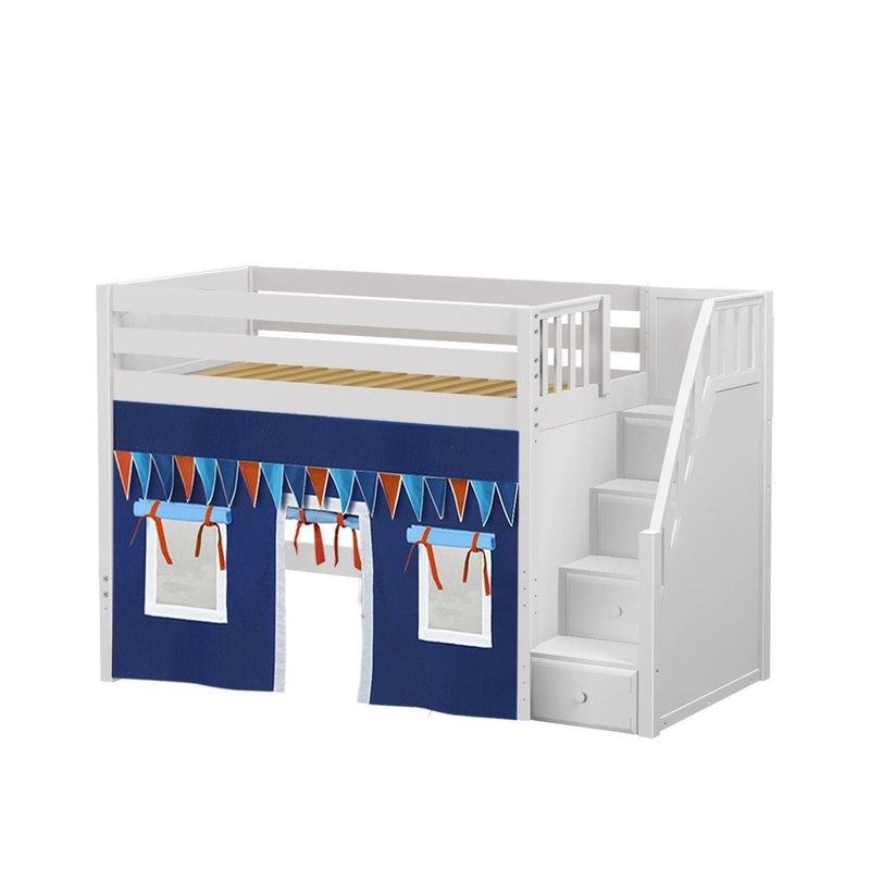 Maxtrix Twin Mid Loft Bed with Stairs + Curtain