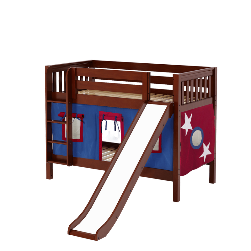 Maxtrix Twin Low Bunk Bed with Straight Ladder, Curtain + Slide