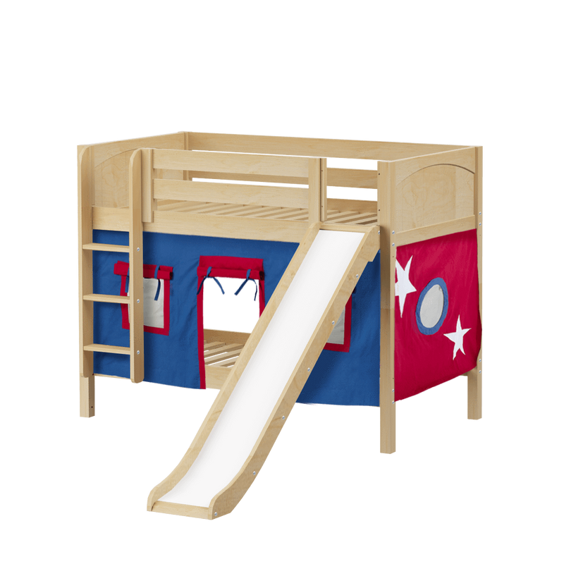 Maxtrix Twin Low Bunk Bed with Straight Ladder, Curtain + Slide