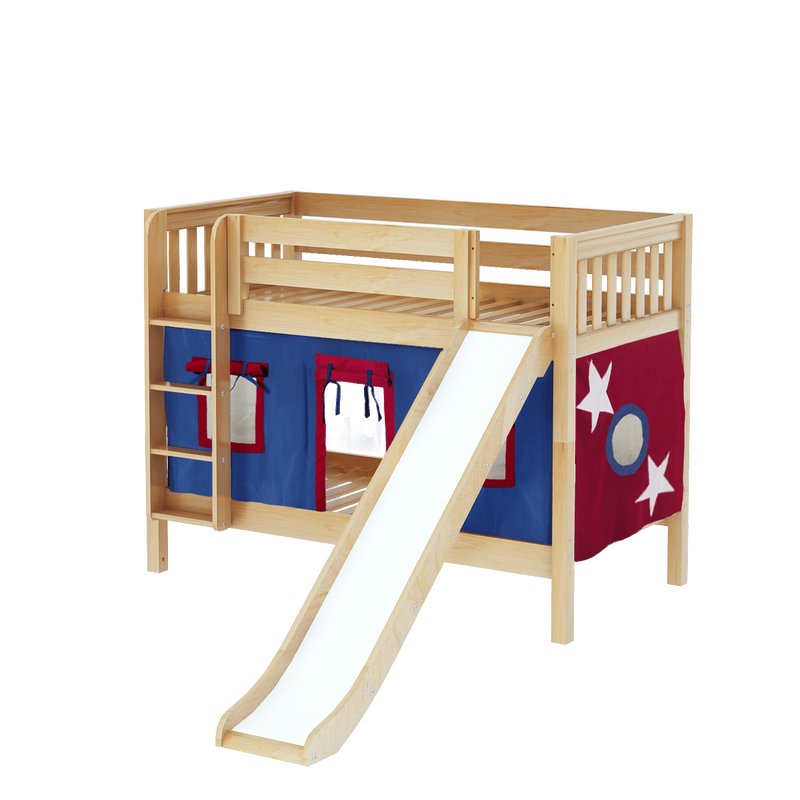 Maxtrix Twin Low Bunk Bed with Straight Ladder, Curtain + Slide