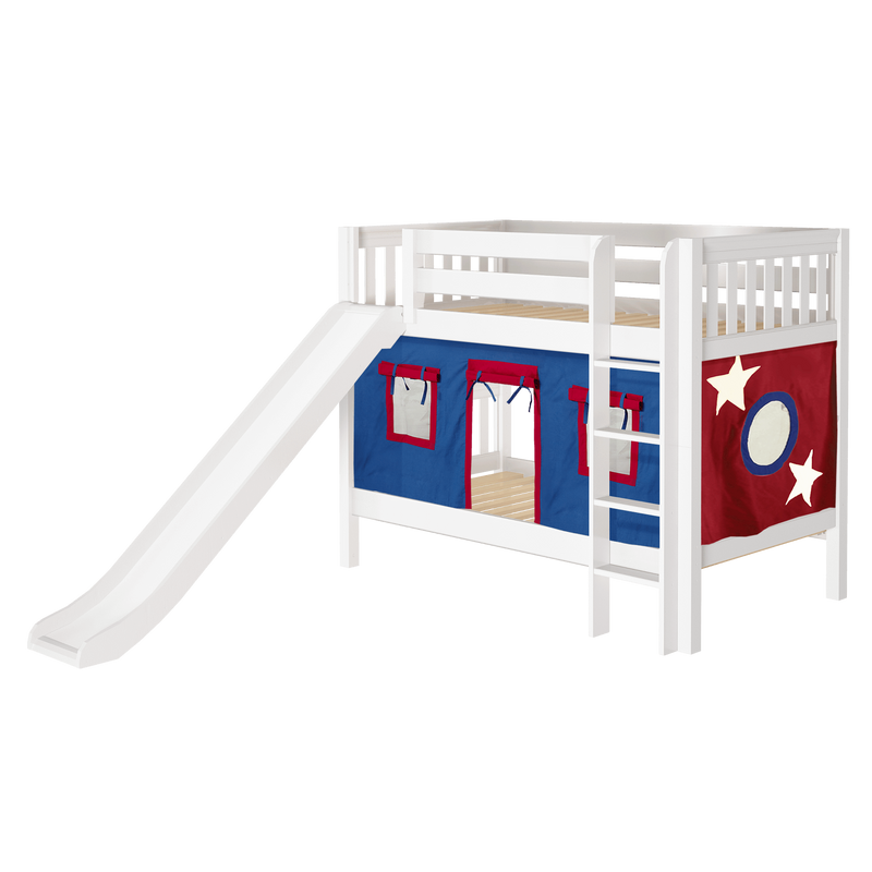 Maxtrix Twin Low Bunk Bed with Straight Ladder, Curtain + Slide