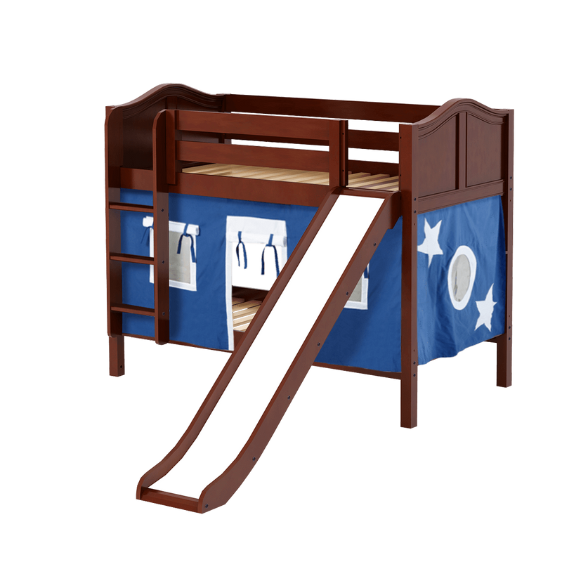 Maxtrix Twin Low Bunk Bed with Straight Ladder, Curtain + Slide