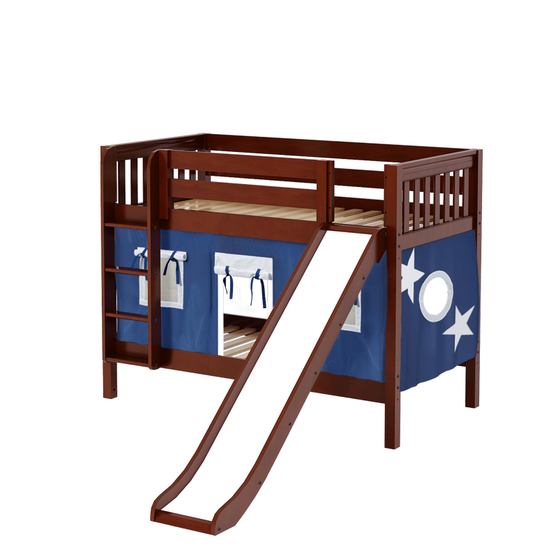 Maxtrix Twin Low Bunk Bed with Straight Ladder, Curtain + Slide