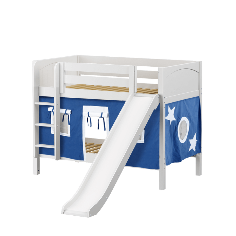 Maxtrix Twin Low Bunk Bed with Straight Ladder, Curtain + Slide