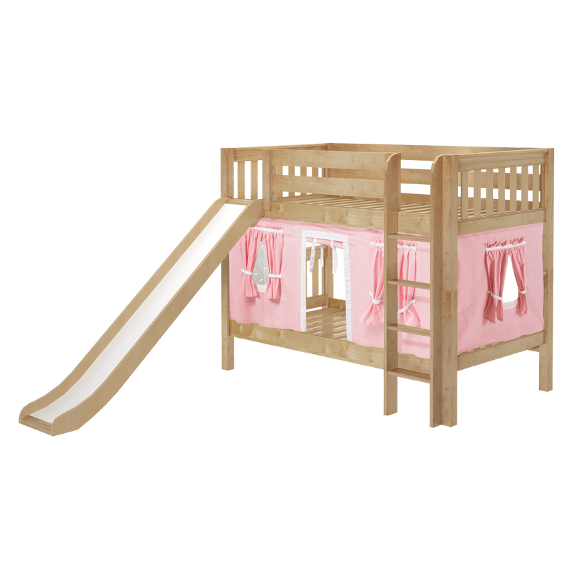 Maxtrix Twin Low Bunk Bed with Straight Ladder, Curtain + Slide
