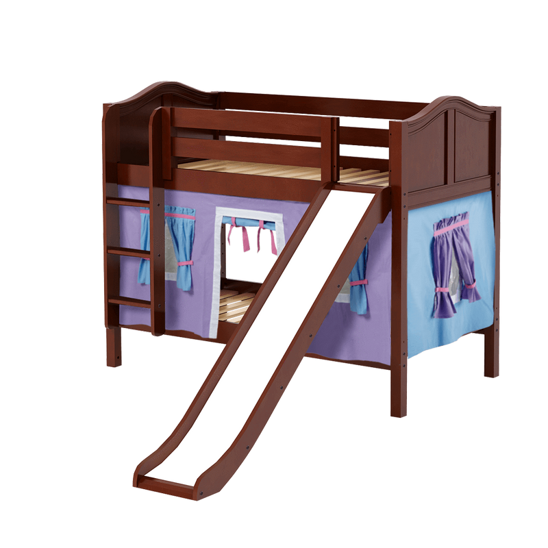Maxtrix Twin Low Bunk Bed with Straight Ladder, Curtain + Slide