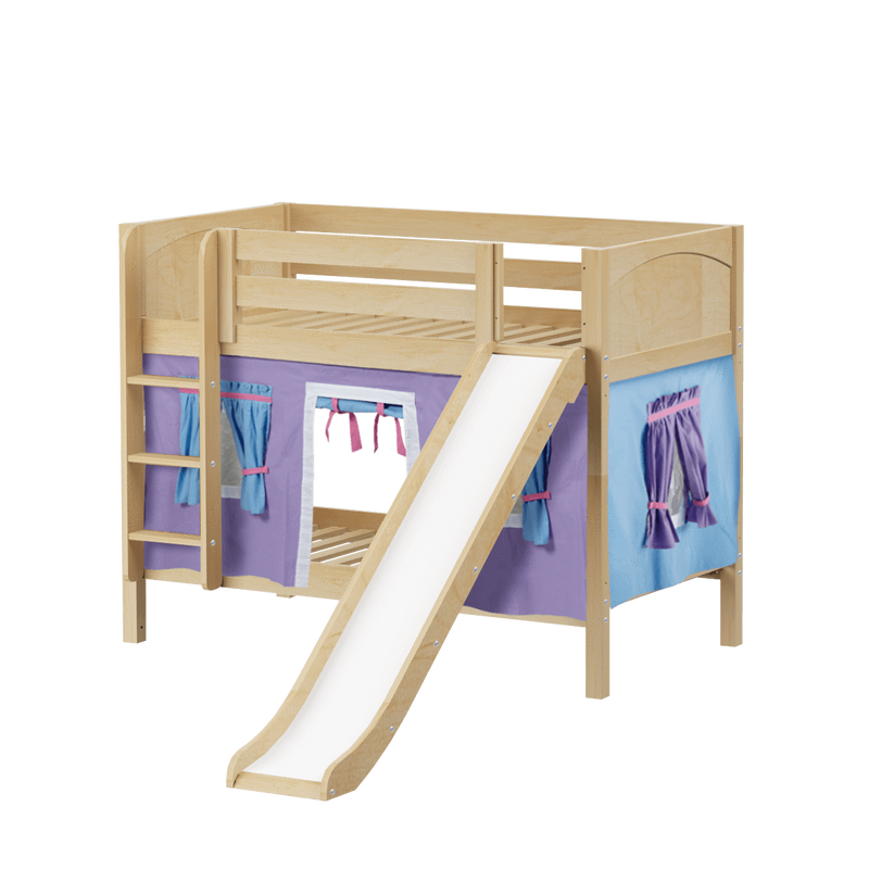 Maxtrix Twin Low Bunk Bed with Straight Ladder, Curtain + Slide