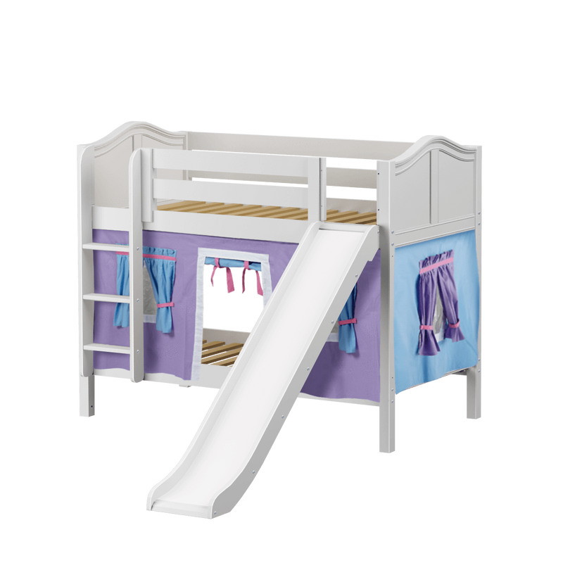 Maxtrix Twin Low Bunk Bed with Straight Ladder, Curtain + Slide