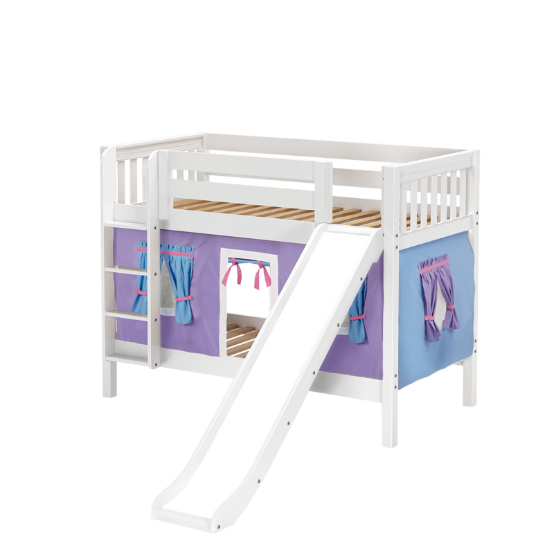 Maxtrix Twin Low Bunk Bed with Straight Ladder, Curtain + Slide