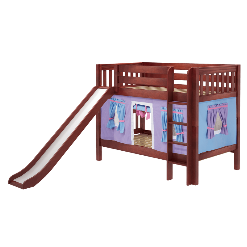 Maxtrix Twin Low Bunk Bed with Straight Ladder, Curtain + Slide