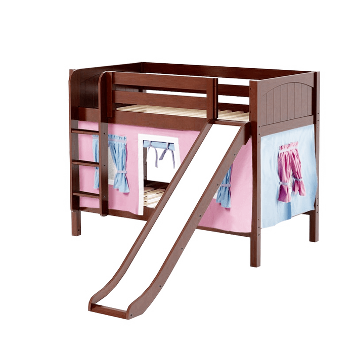 Maxtrix Twin Low Bunk Bed with Straight Ladder, Curtain + Slide