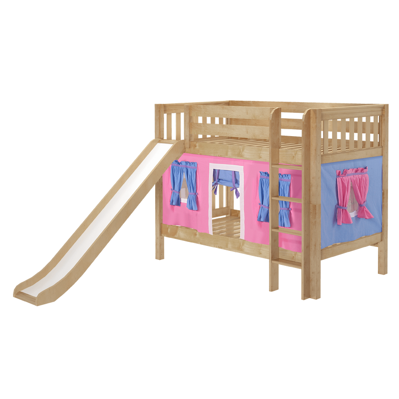 Maxtrix Twin Low Bunk Bed with Straight Ladder, Curtain + Slide