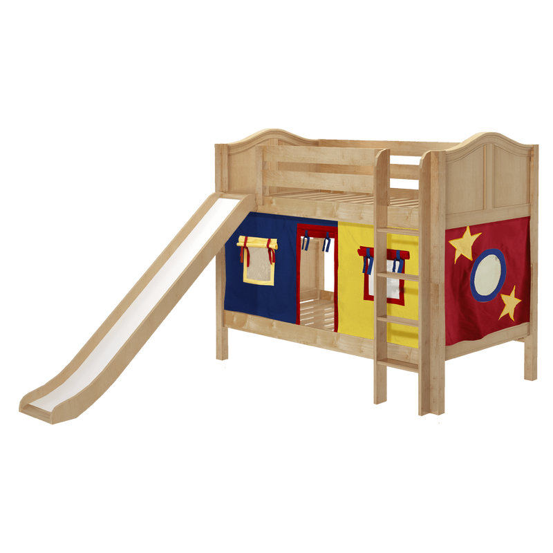 Maxtrix Twin Low Bunk Bed with Straight Ladder, Curtain + Slide