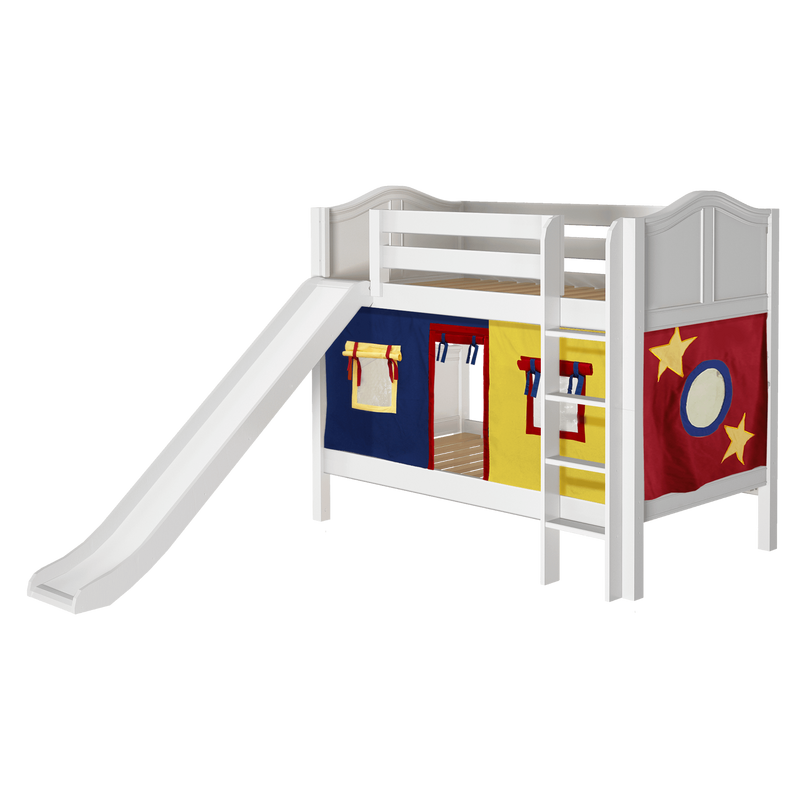 Maxtrix Twin Low Bunk Bed with Straight Ladder, Curtain + Slide