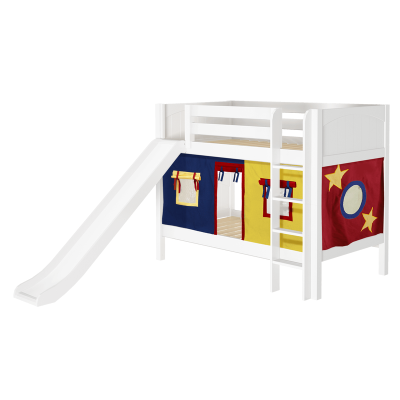Maxtrix Twin Low Bunk Bed with Straight Ladder, Curtain + Slide