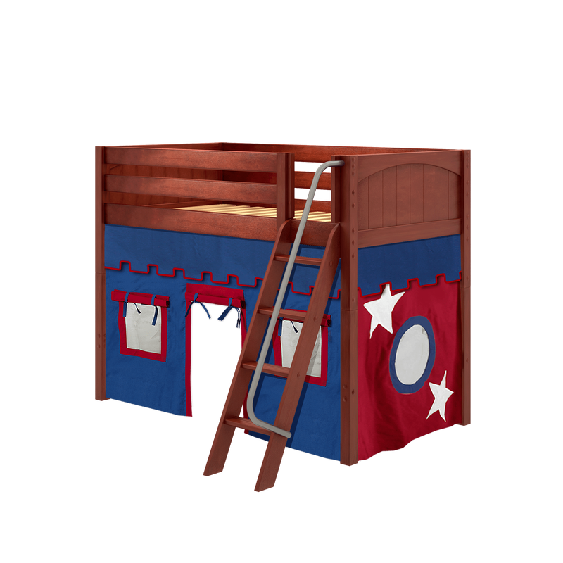 Maxtrix Twin Mid Loft Bed with Angled Ladder + Curtain