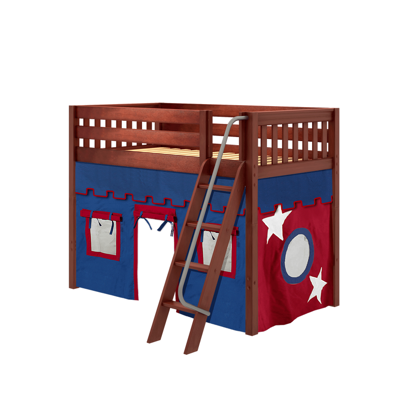 Maxtrix Twin Mid Loft Bed with Angled Ladder + Curtain