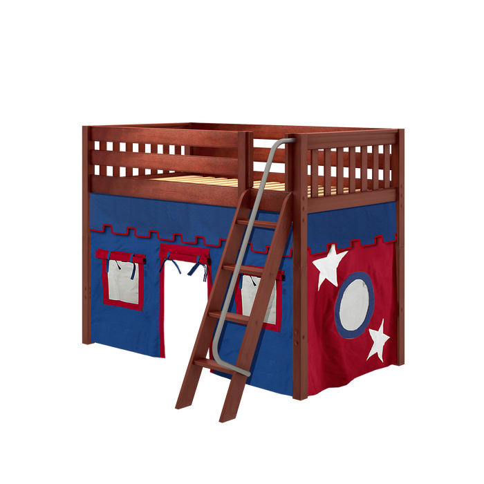 Maxtrix Twin Mid Loft Bed with Angled Ladder + Curtain