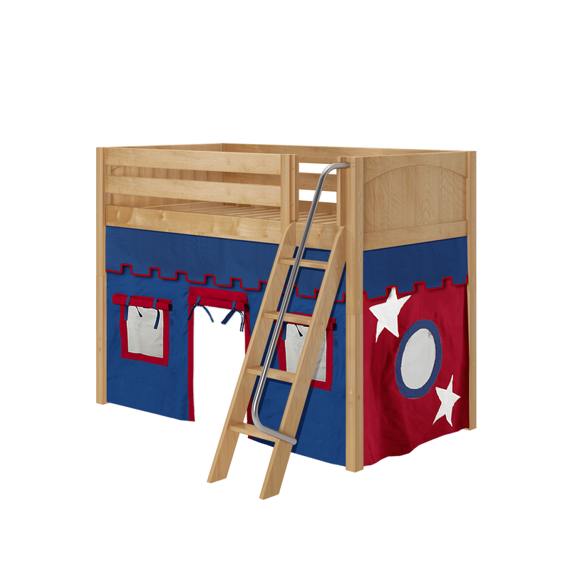 Maxtrix Twin Mid Loft Bed with Angled Ladder + Curtain