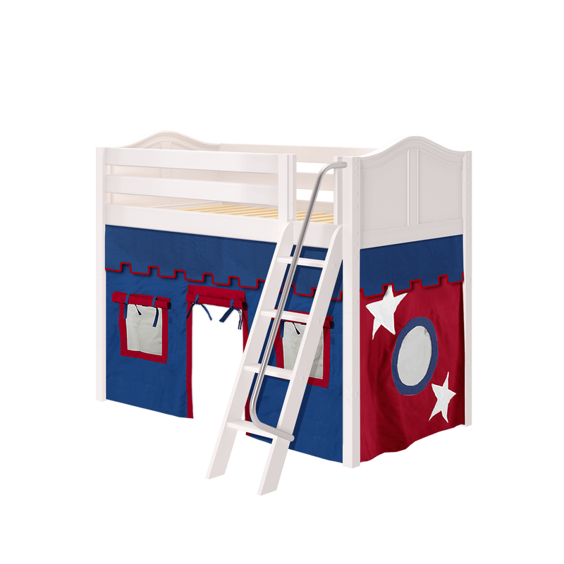 Maxtrix Twin Mid Loft Bed with Angled Ladder + Curtain