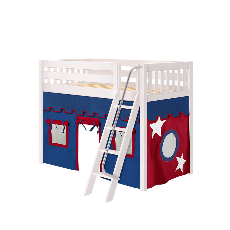 Maxtrix Twin Mid Loft Bed with Angled Ladder + Curtain