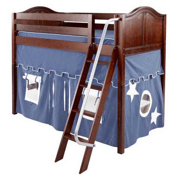 Maxtrix Twin Mid Loft Bed with Angled Ladder + Curtain